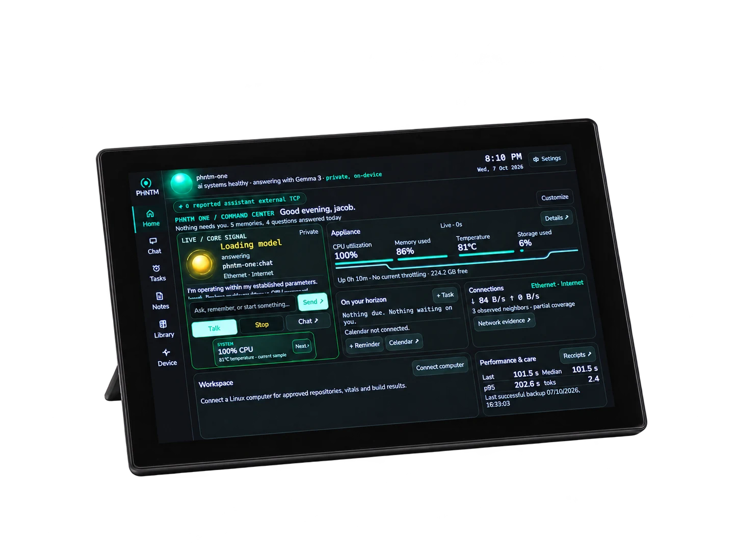 Product photograph showing the PHNTM One Home dashboard